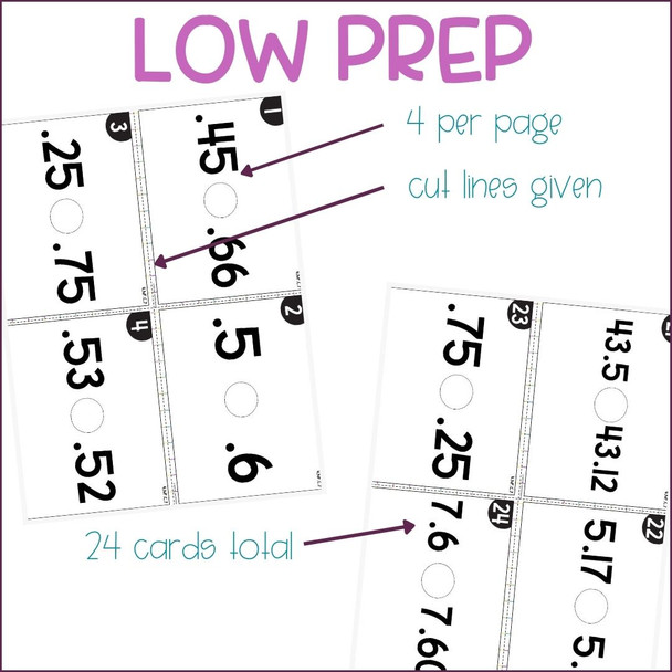 4th Grade Comparing Decimals to the Hundredths Math Task Cards Print & Digital