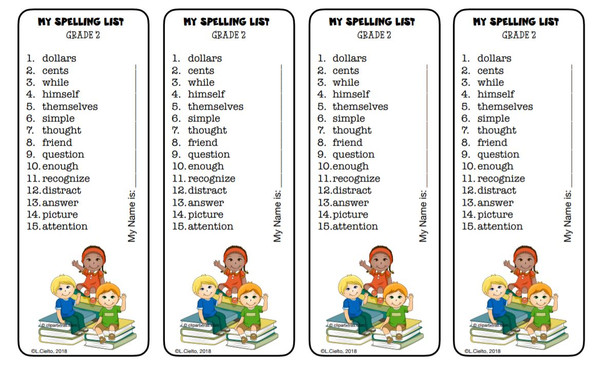 Bookmark Spelling Lists For Lower Elementary!