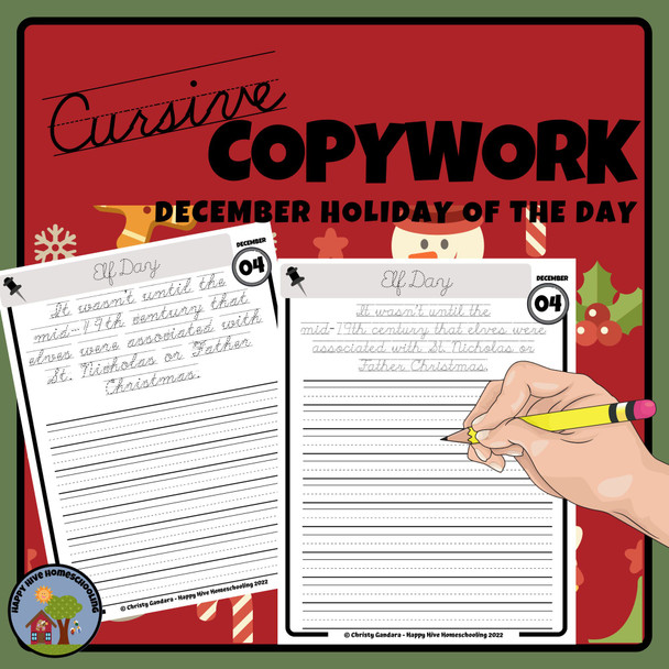 December Copywork Printables - Cursive