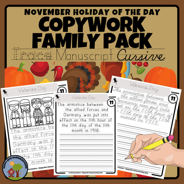 November Copywork Printables- Family Pack