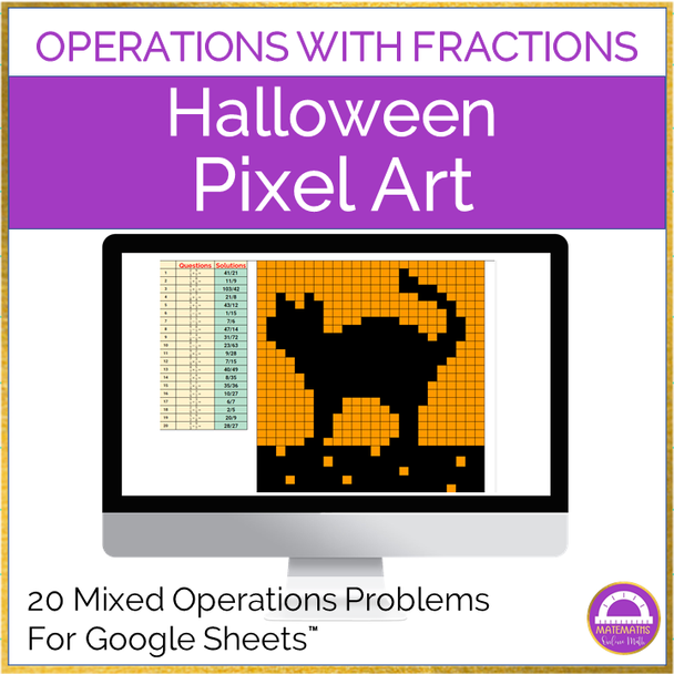 Halloween Operations with Fractions Pixel Art Activity