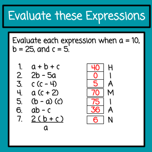 Evaluating Algebraic Expressions - Digital Lesson