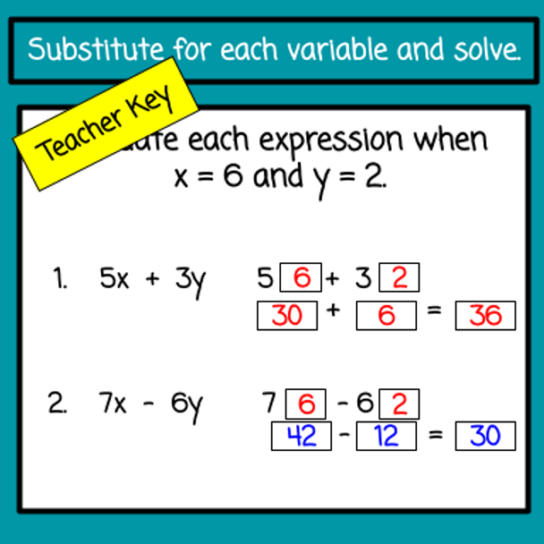 Evaluating Algebraic Expressions - Digital Lesson