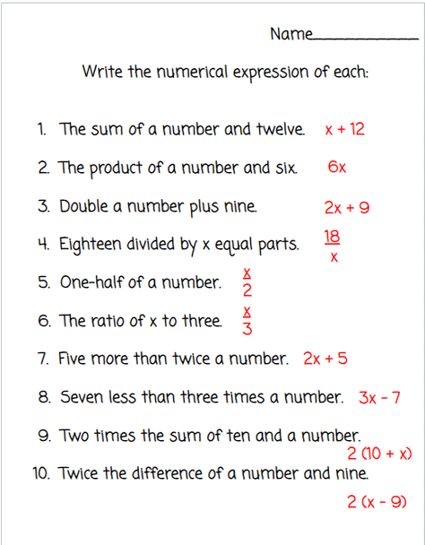 Writing Algebraic Expressions - Lesson