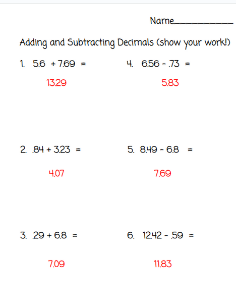 New Year's Adding and Subtracting Decimals - Digital and Printable