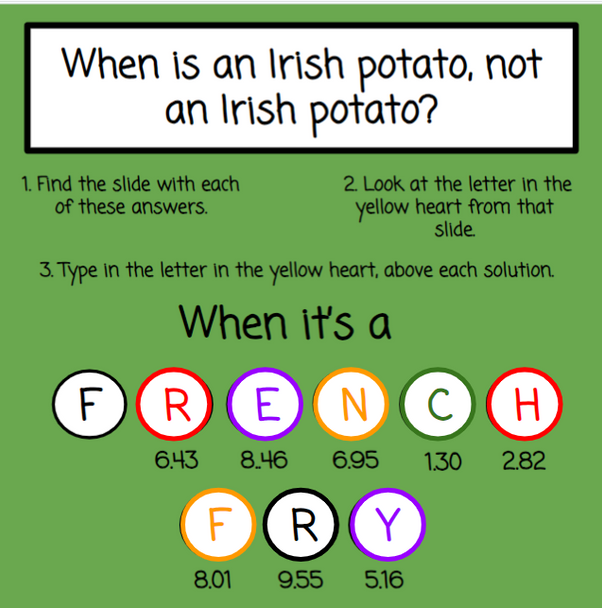 St. Patrick's Day Adding and Subtracting Decimals - Digital and Printable