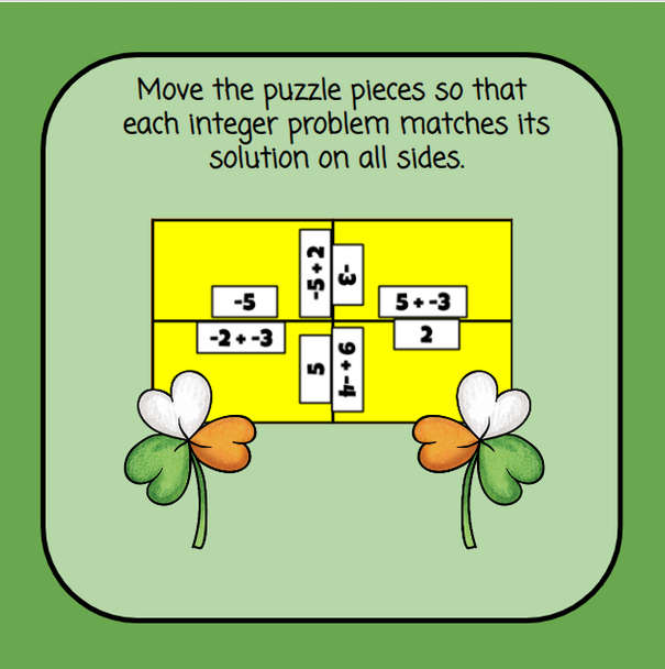 St. Patrick's Day Puzzle - Adding and Subtracting Integers