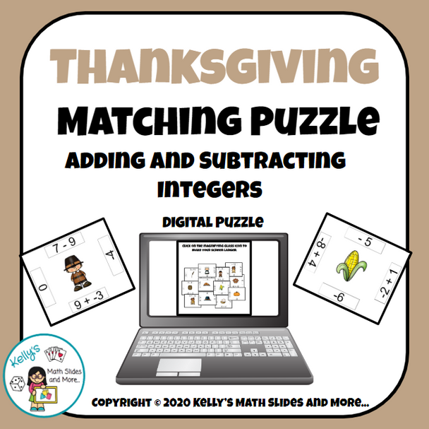 Thanksgiving Adding and Subtracting Integers Puzzle
