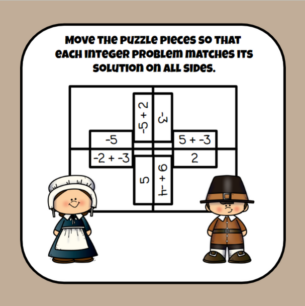 Thanksgiving Adding and Subtracting Integers Puzzle