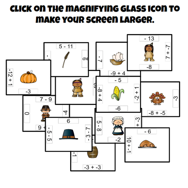 Thanksgiving Adding and Subtracting Integers Puzzle