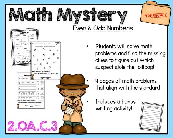 2.OA.3 2nd Grade Math Mystery Even and Odd Numbers 2.OA.C.3