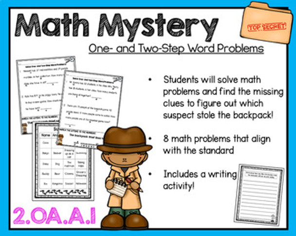 2.OA.1 2nd Grade Math Mystery One and Two Step Word Problems 2.OA.A.1