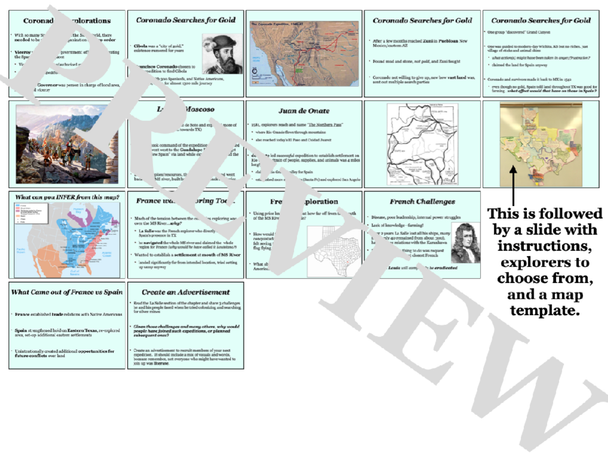 Exploration of Texas PowerPoint Note Guide Primary Source Analysis Activity