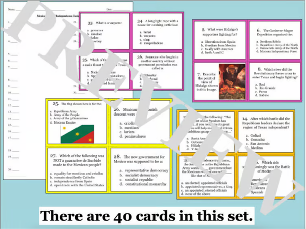 Mexican War of Independence Task Cards