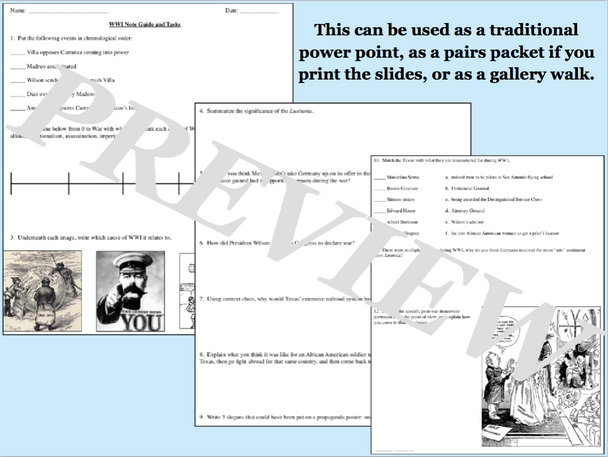 Texas During WWI PowerPoint with Note Guide