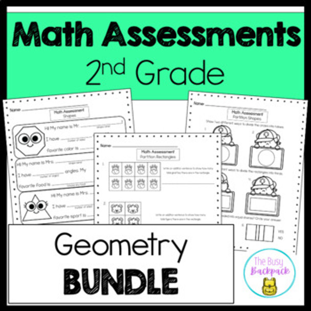 2nd Grade Geometry Math Assessment Bundle 2.G.A.1 2.G.A.2 2.G.A.3