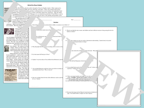 Texas Colonization Primary Source Analysis