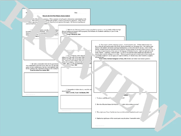 The Secession of Texas Primary Source Analysis and Point of View Activity