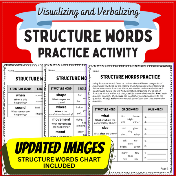 Visualize & Verbalize Structure Word Practice Activity for Reading Comprehension