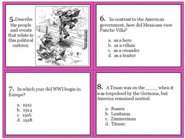 Texas During World War 1 Task Cards