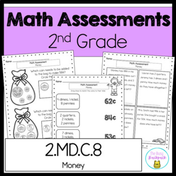 2nd Grade Money Counting Coins Assessment 2.MD.8 2.MD.C.8