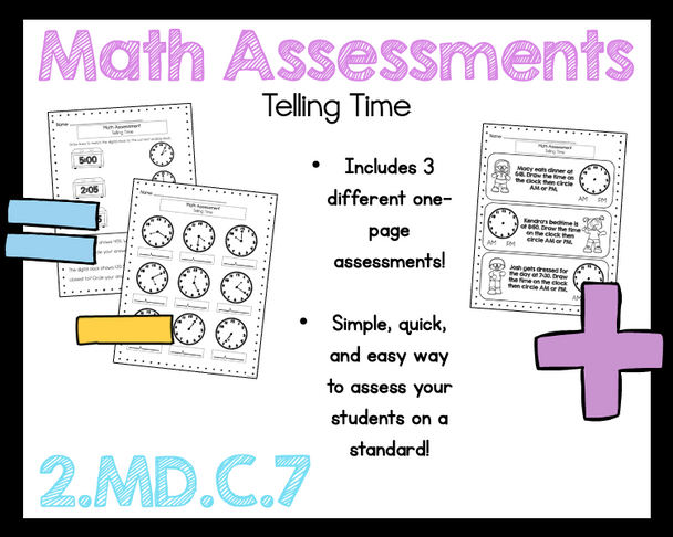 2.MD.7 Telling Time to 5 Minutes Assessment 2nd Grade Math 2.MD.C.7