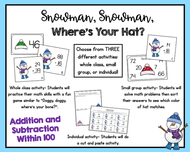 Winter Math Activity 2nd 3rd Grade Addition and Subtraction Within 100