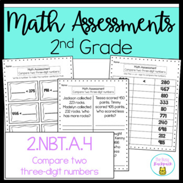 2nd Grade Math Compare Two Three-Digit Numbers Assessment 2.NBT.A.4