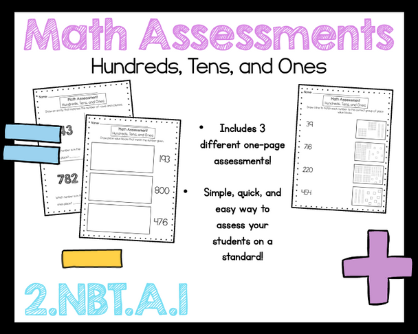 2nd Grade Math Hundreds Tens Ones Place Value Assessment 2.NBT.A.1