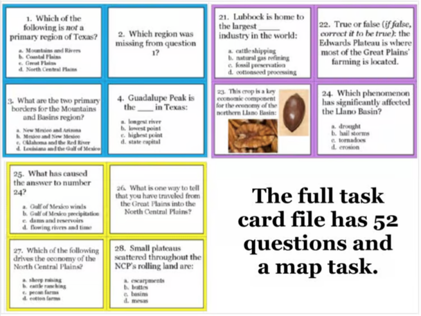Regions of Texas Task Cards