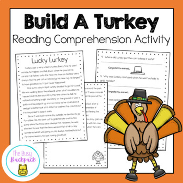Thanksgiving Reading Comprehension Passage and Questions 1st 2nd 3rd Grade