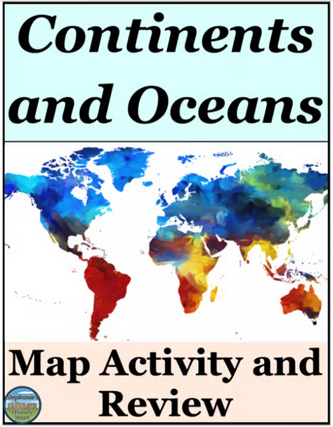 Continents and Oceans Map Activity Geography Worksheet