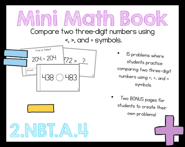 2nd Grade Math Compare Three Digit Numbers 2.NBT.A.4 2.NBT.4