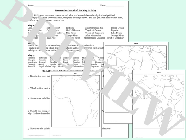 The Decolonization of Africa Map Activity