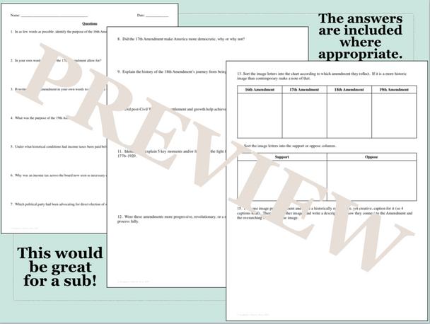 Progressive Era Amendments Text and Image Analysis