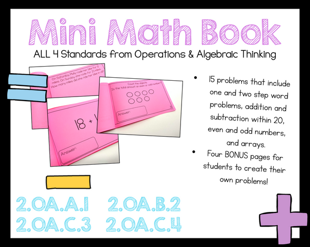 2nd Grade Math Operations & Algebraic Thinking Book 2.OA.1 2.OA.B2 2.OA.C.3 2.OA.C.4