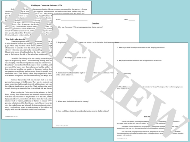 Revolutionary War Battle Primary Source Analysis with Creative Writing Activity