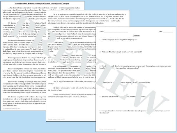 President John F. Kennedy Inaugural Address Primary Source Analysis