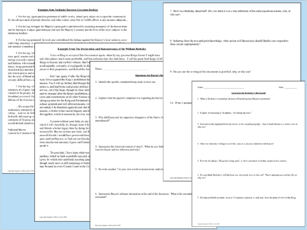 Bacon's Rebellion Primary Source Analysis