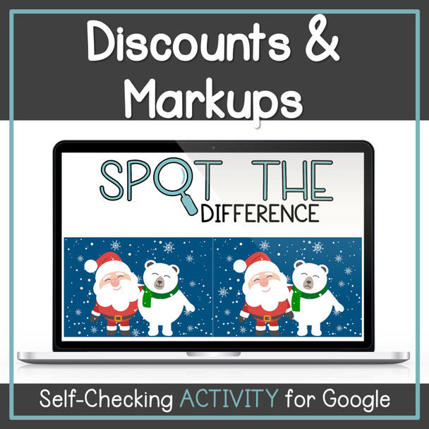 Discounts and Markups Digital Self-Checking Christmas Activity