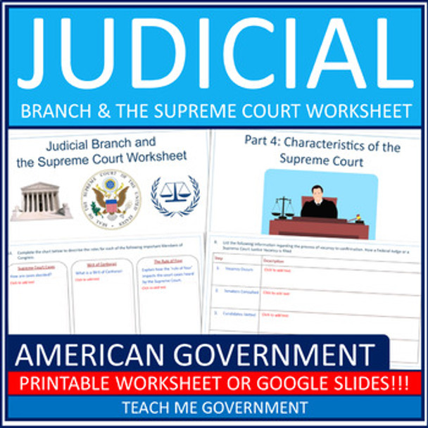 Judicial Branch & Supreme Court American Government Printable Worksheet Google