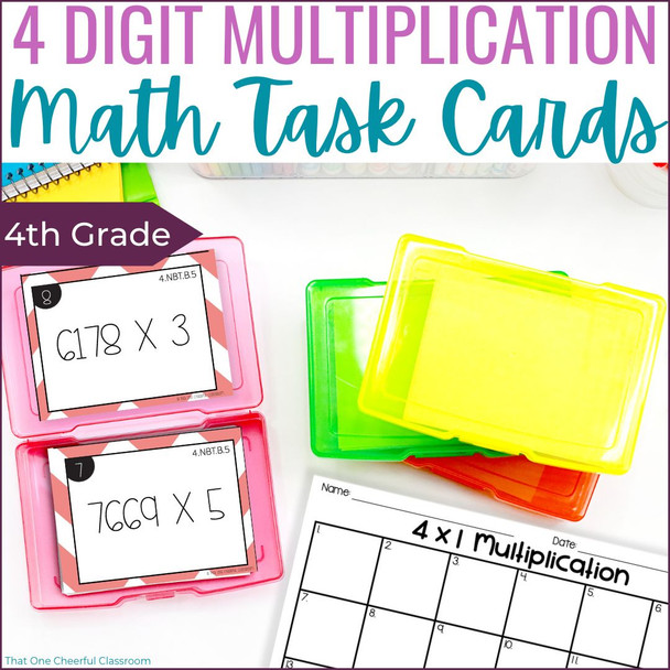 4th Grade 4 Digit by 1 Digit Multiplication Math Task Cards