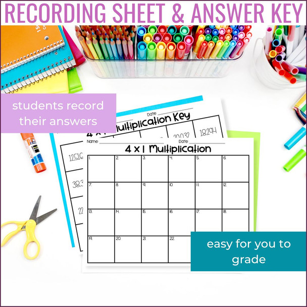 4th Grade 4 Digit by 1 Digit Multiplication Math Task Cards