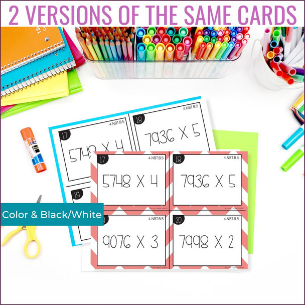 4th Grade 4 Digit by 1 Digit Multiplication Math Task Cards