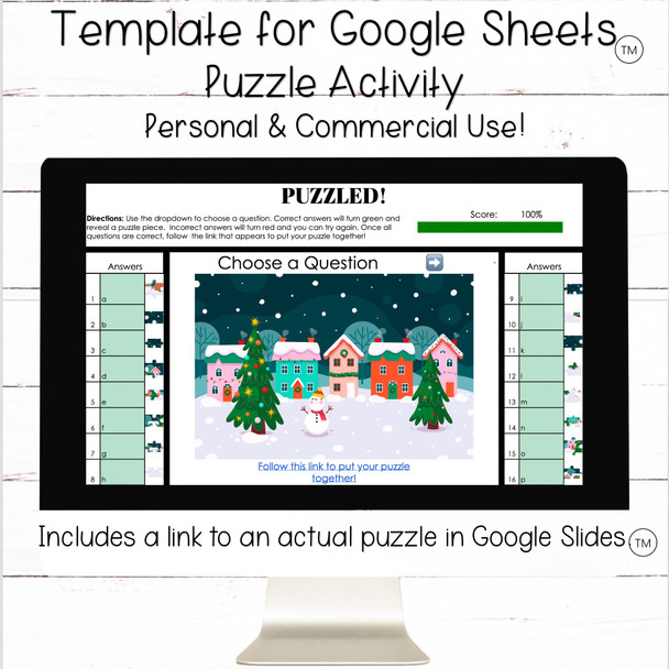 Christmas - Winter - Holiday - Self-Grading Self-Checking Puzzled Template for Google Sheets