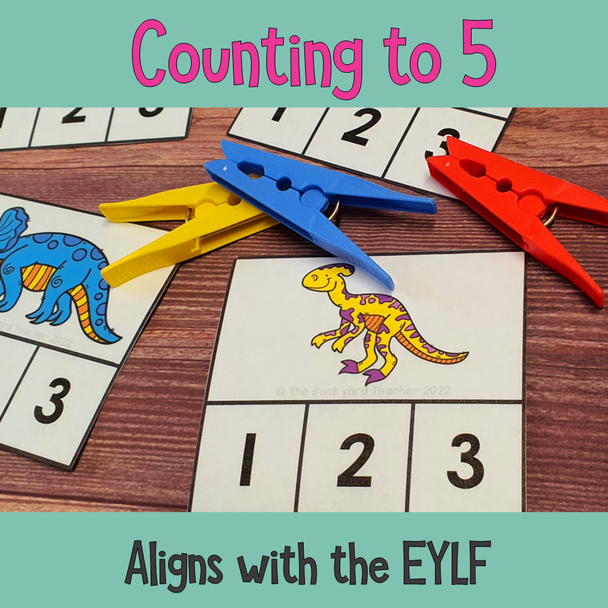 Dinosaur Counting to 5 Clip Cards for Pre-K and Kindergarten