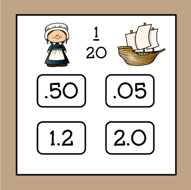 Thanksgiving Fractions-Decimals-Percentages-Conversion Slide Game