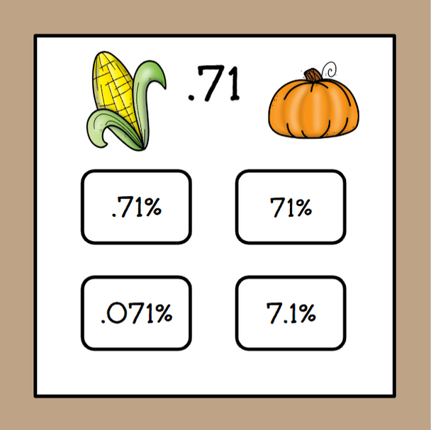 Thanksgiving Fractions-Decimals-Percentages-Conversion Slide Game