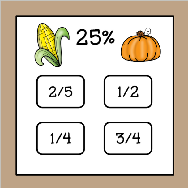 Thanksgiving Fractions-Decimals-Percentages-Conversion Slide Game
