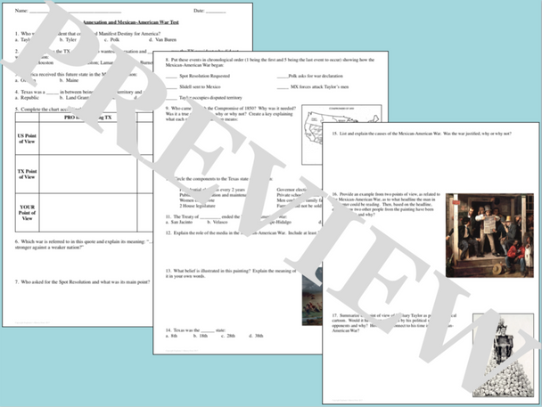 Texas Annexation and the Mexican-American War Test